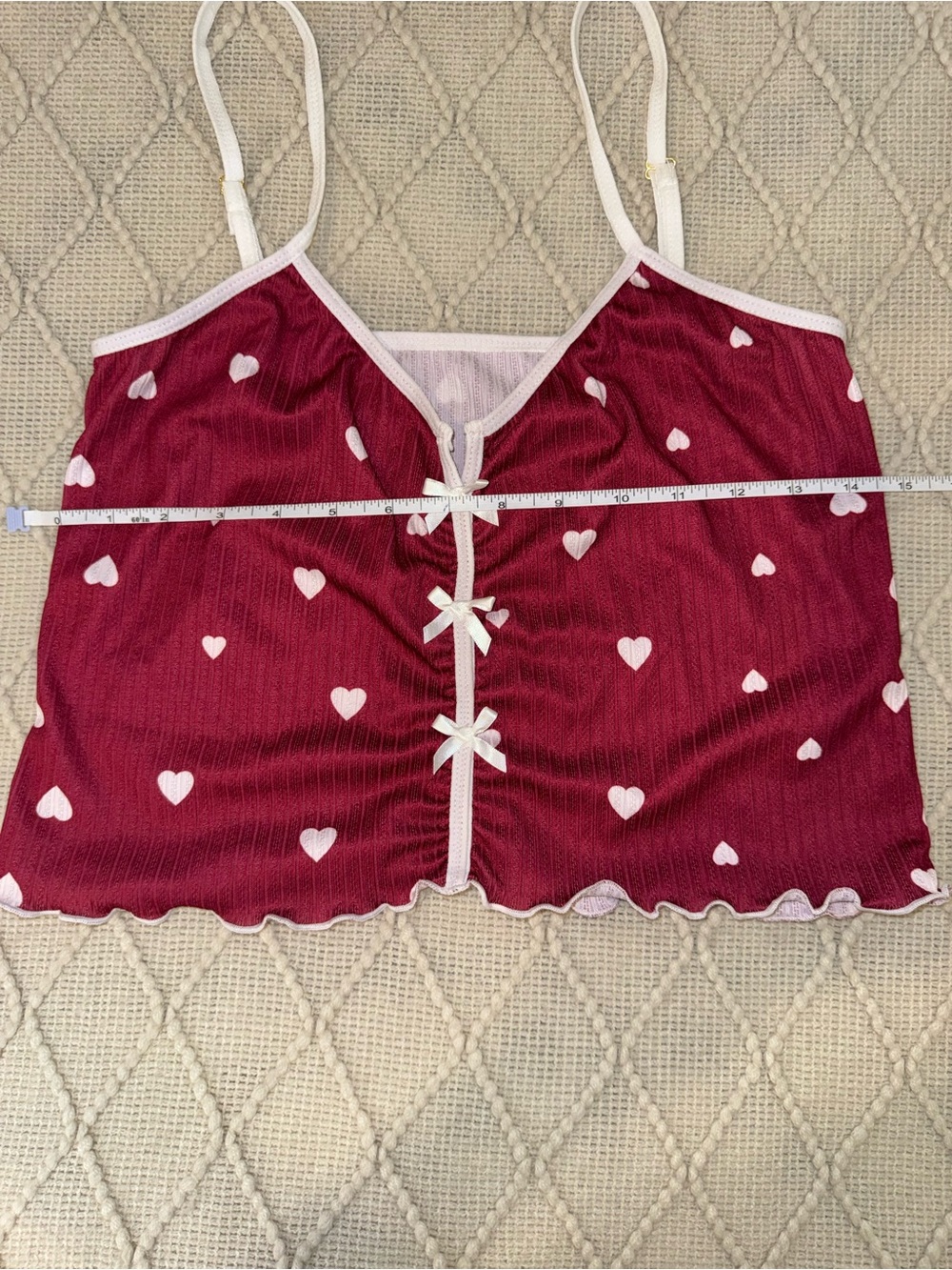 Women’s Heart-Print Satin Sleep Sets - Pink & Red XS - Picture 5 of 7